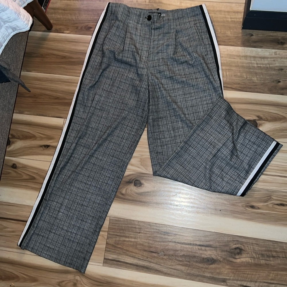 Karl Lagerfeld Womens B/W Side Stripes Front Slant Pockets Wide Leg Pants NWOT